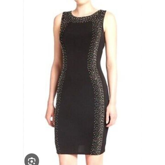 Calvin Klein Sparkling Embellished Sheath Black Dress Size 4 Stretch Cocktail - Picture 2 of 12
